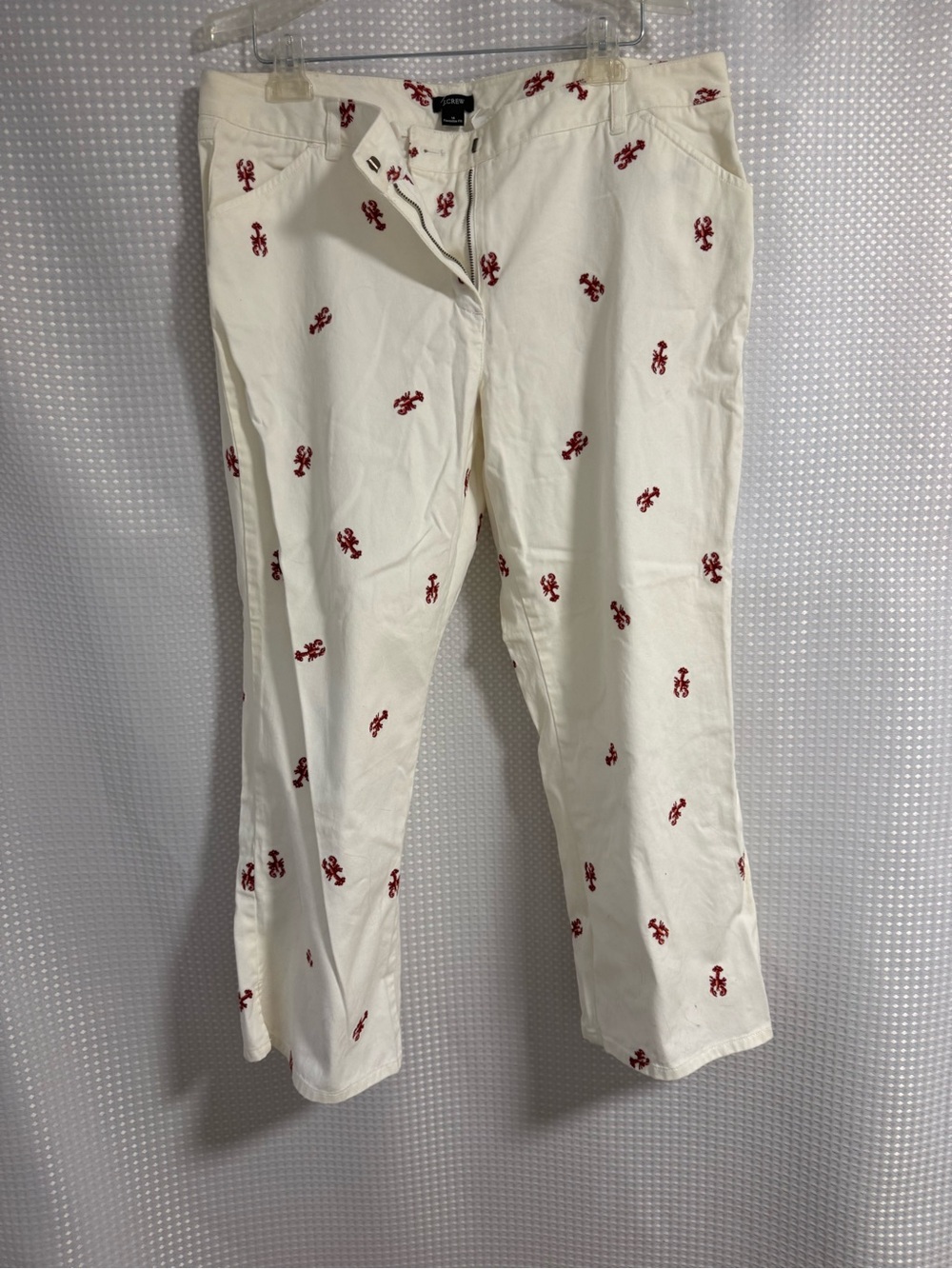 J. Crew White Capris with Red Lobster Embroidery